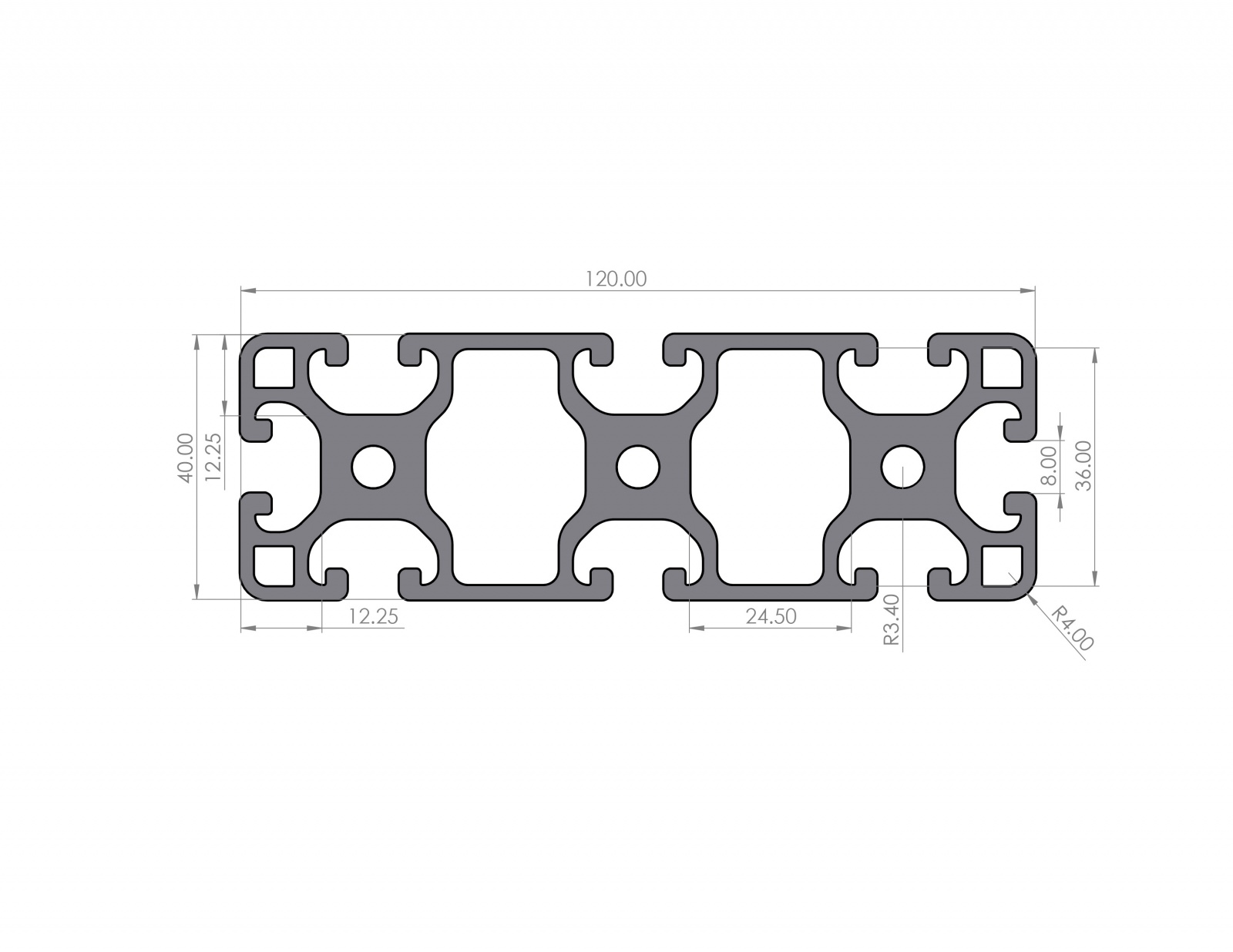 Aluminum profile 120x40 light 3N groove 8 I-type